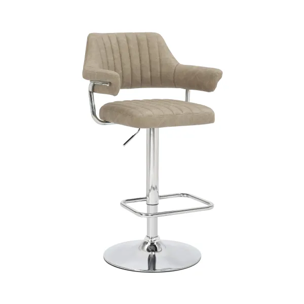 Mink Leather Adjustable Bar Stool Chrome Base with Footrest