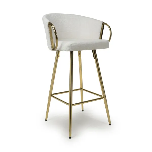 Cream Linen Fabric Curved Bar Stool Gold Metal Legs