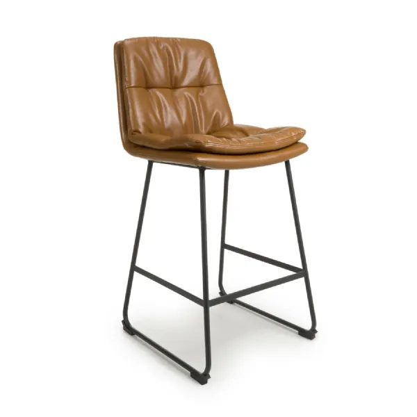 Tan Brown Leather Bar Stool Chair Black Metal Frame