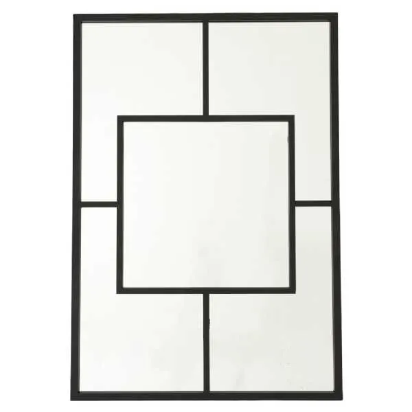 Black Multi Paned Patterned Window Mirror