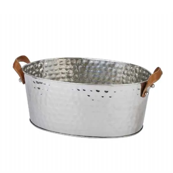 Silver Large Leather Handled Champagne Cooler