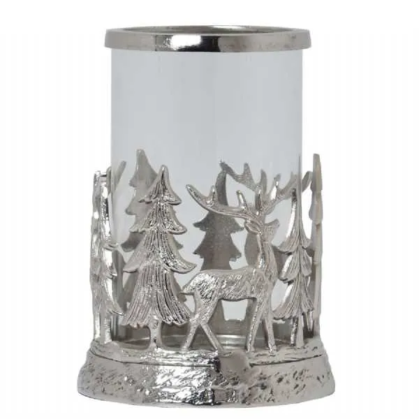 Silver Stag Scene Hurricane Lantern