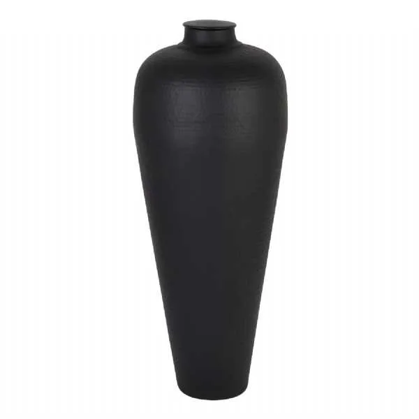 Matt Black Large Hammered Vase With Lid