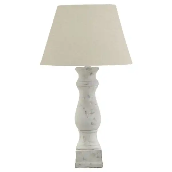 Darcy Antique White Candlestick Table Lamp With Linen Shade