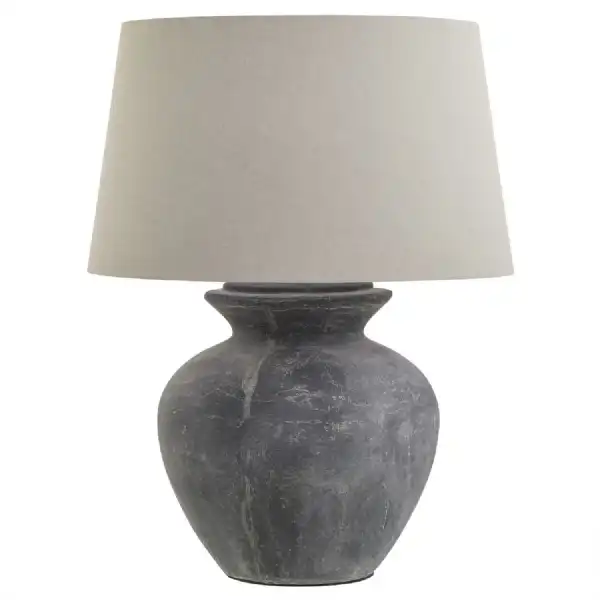 Amalfi Grey Round Table Lamp With Linen Shade