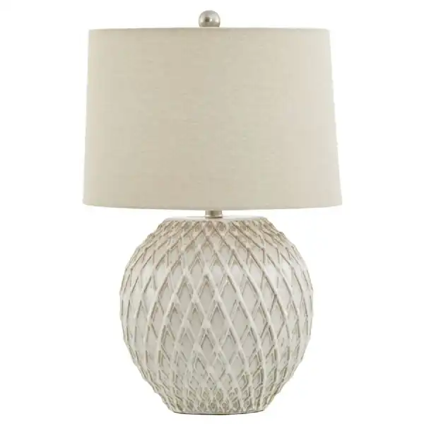 Lattice Ceramic Table Lamp With Linen Shade