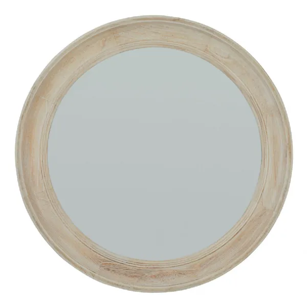 Washed Wood Round Framed Mirror