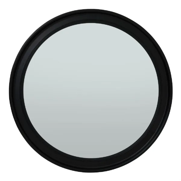 Black Wood Round Framed Large Mirror