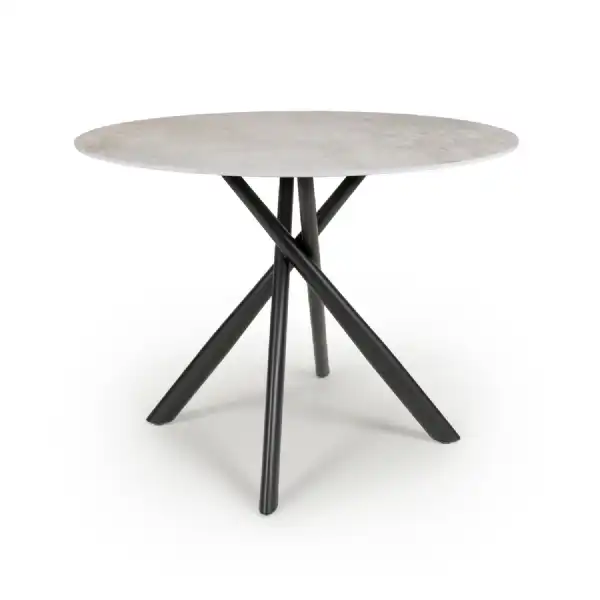 Grey Marble Effect Glass Round Dining Table Black Legs