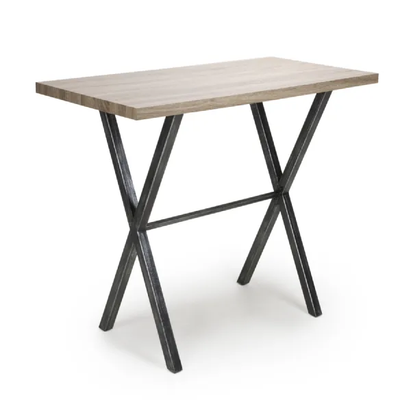 Oak Top Bar Table with Black Cross Metal Legs