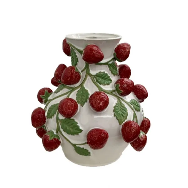 Hand Painted Ceramic Strawberry Vine Vase