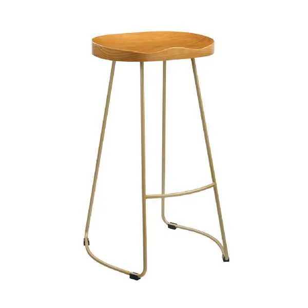 Bailey Pine Wood Seat Gold Effect Leg Bar Stool