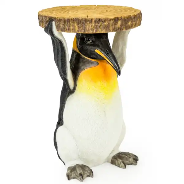 Pair of Penguins Holding Trunk Slice Lamp Tables