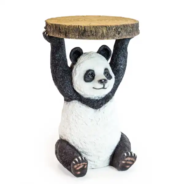 Panda Bear Holding Wooden Trunk Slice