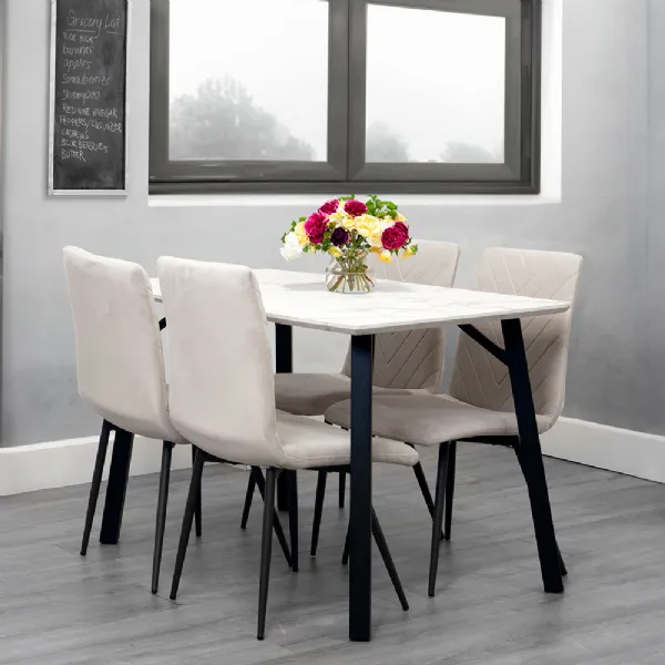 Dining Set 1.2m Marble Table And 4 x Taupe Chairs