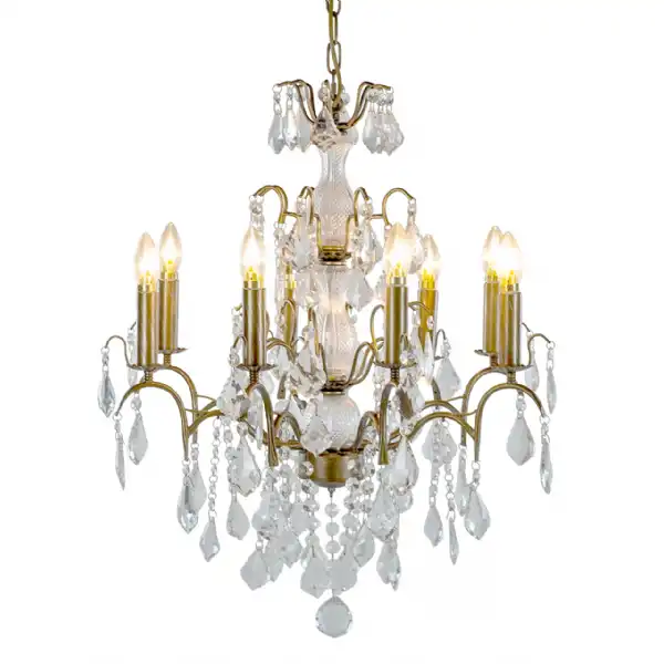 Gold 8 Branch Glass Chandelier