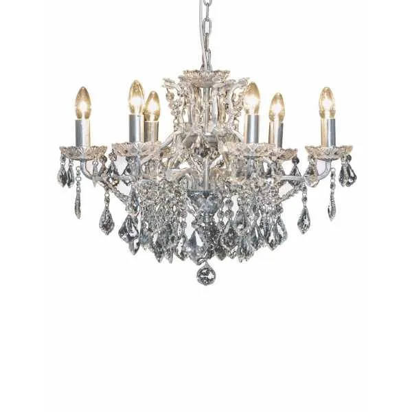 Silver 6 Branch Cut Glass Chandelier