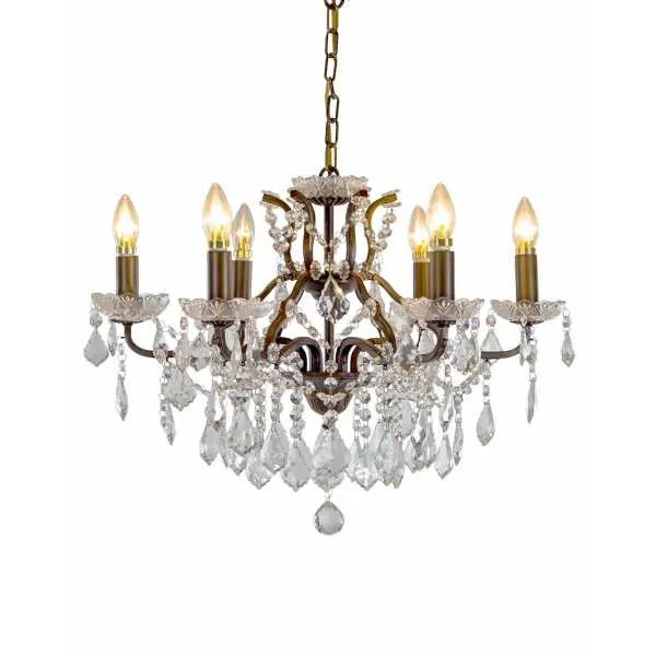 Bronze Crystal Glass 6 Branch Chandelier