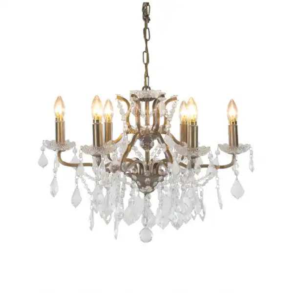 Brushed Gold 6 Branch Crystal Glass Chandelier