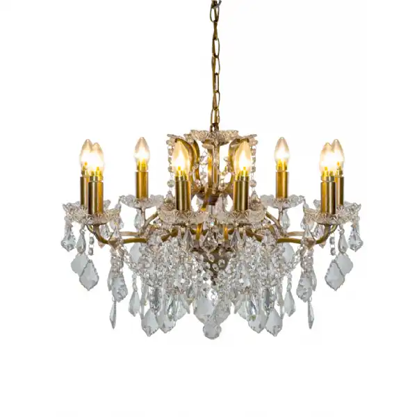 Gold Leaf 8 Branch Cut Glass Shallow Chandelier