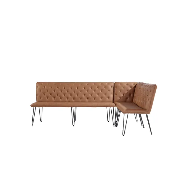 Modern Tan Leather Bench with Hairpin Legs