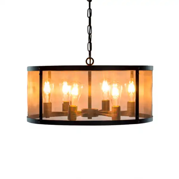 Small Round Black Iron 6 Arm Chandelier