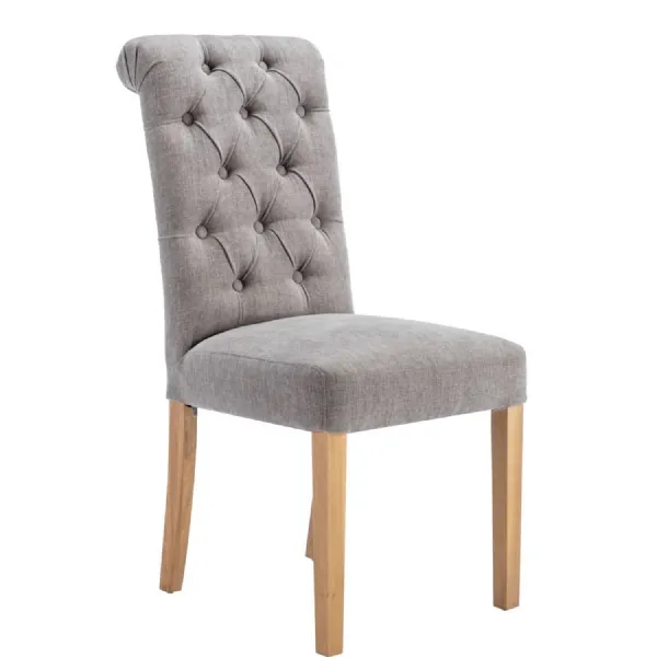 The Chair Collection Button Back Scroll Top Dining Chair Grey