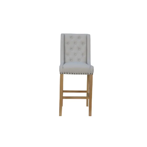 Buttoned Back Bar Stool Fabric Oak Wood Frame