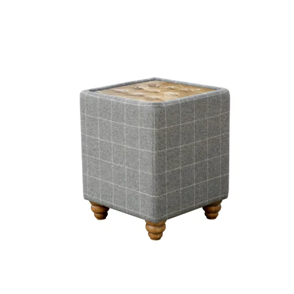 Button Top Side Table with Glass Inlay