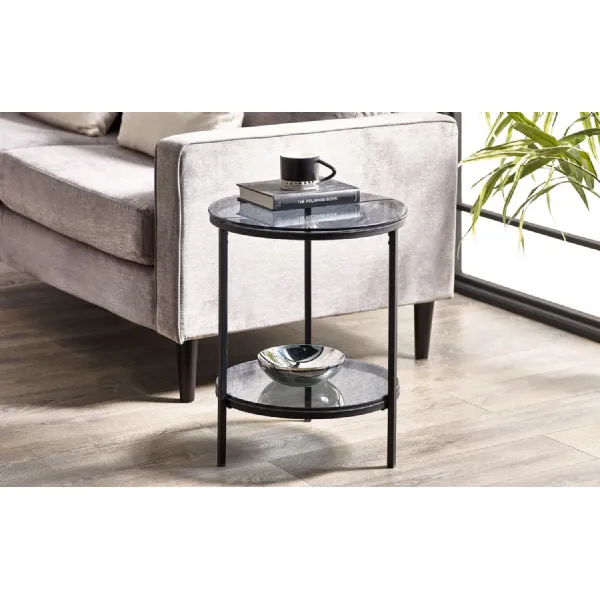 Chicago Circular Lamp Table With Shelf Smoked Glass