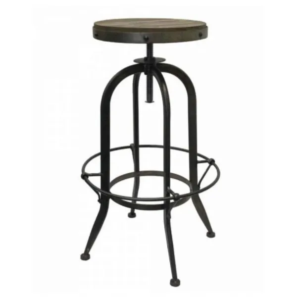 Matt Black Vintage Style Adjustable Stool With Wood Seat