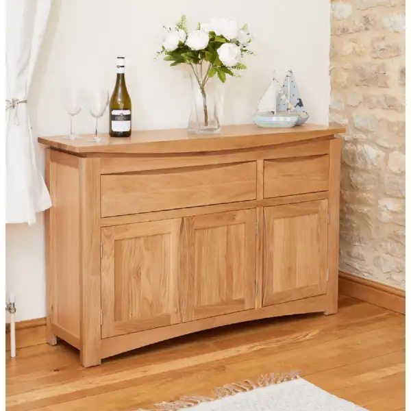 Light Solid Oak Large Wide Sideboard Cupboard 3 Doors 2 Drawers