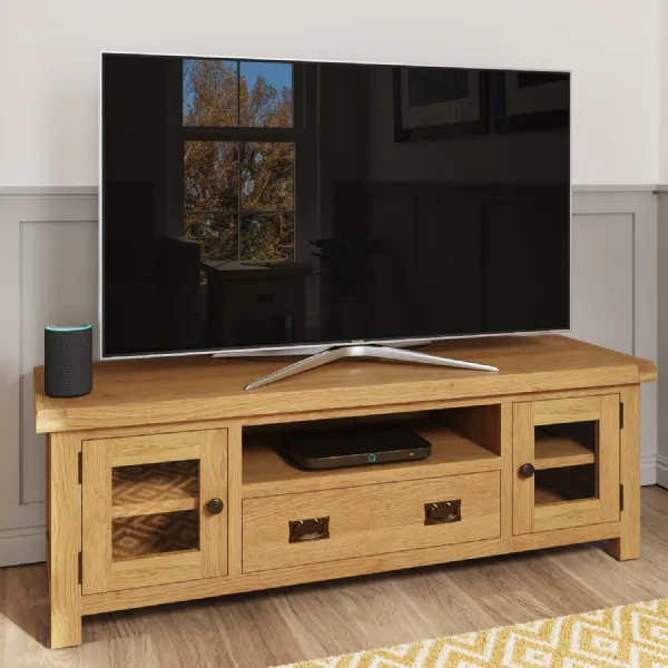 Oak Brass 2 Door Large TV Unit 150cm Wide