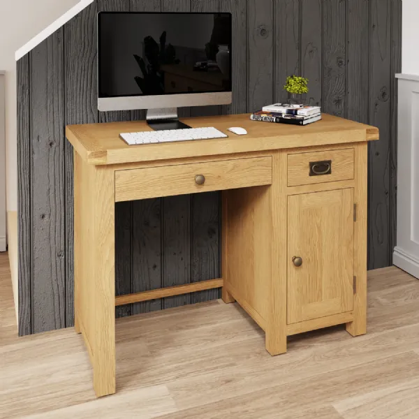 Natural Oak Wood Computer Laptop Desk with Keyboard Drawer