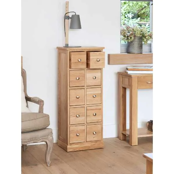 Solid Light Oak Multi 10 Drawer DVD CD Media Storage Chest of Drawers