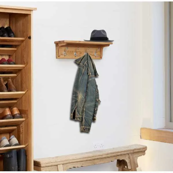 Solid Light Oak Wall Mounted Coat Rack