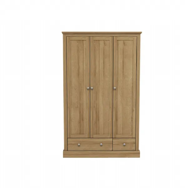 Devon Oak 3 Door 2 Drawer Triple Wardrobe