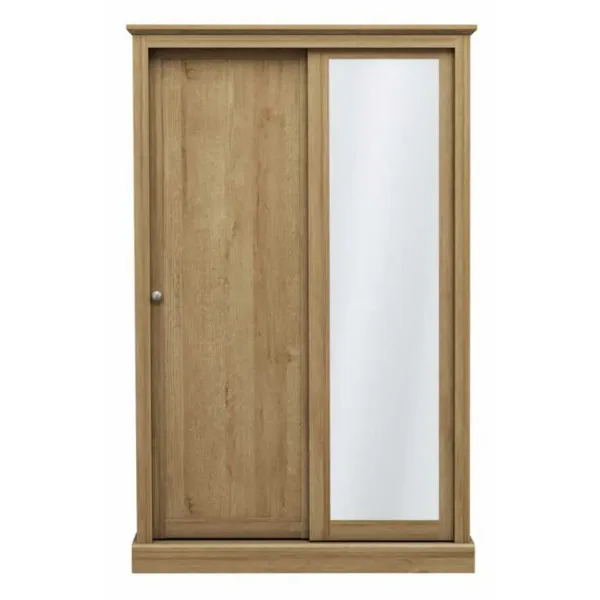 Traditional Oak Finish 2 Door Tall Sliding Wardrobe with Mirror