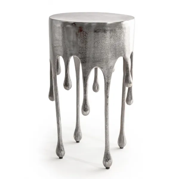 Shabby Chic Raw Nickel Dali Drip Aluminium Round Side Table