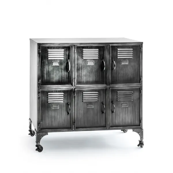 Antiqued Industrial Large Iron 6 Door Storage Side Cabinet