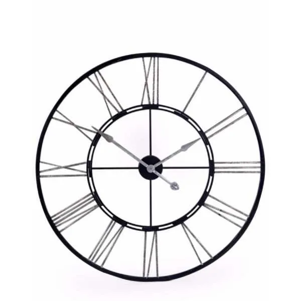 Round Black and Silver Metal Skeleton Wall Clock