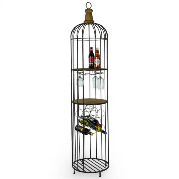 Black Cage Style Bar Storage Shelving Unit