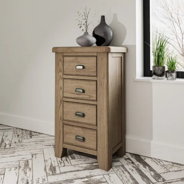 Chunky Smoked Oak Wood Chest of 4 Drawers