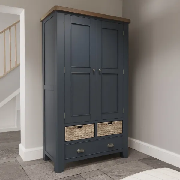 Blue Painted 2 Door Larder Unit Oak Top