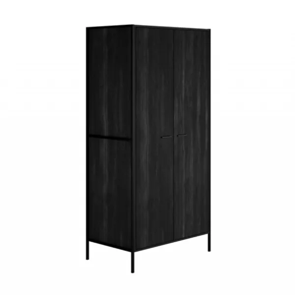 Black Wood 2 Door Double Wardrobe Black Metal Frame