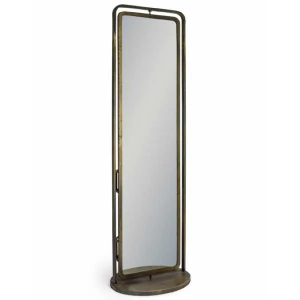 Gold Freestanding Metal Storage Revolving Floor Mirror