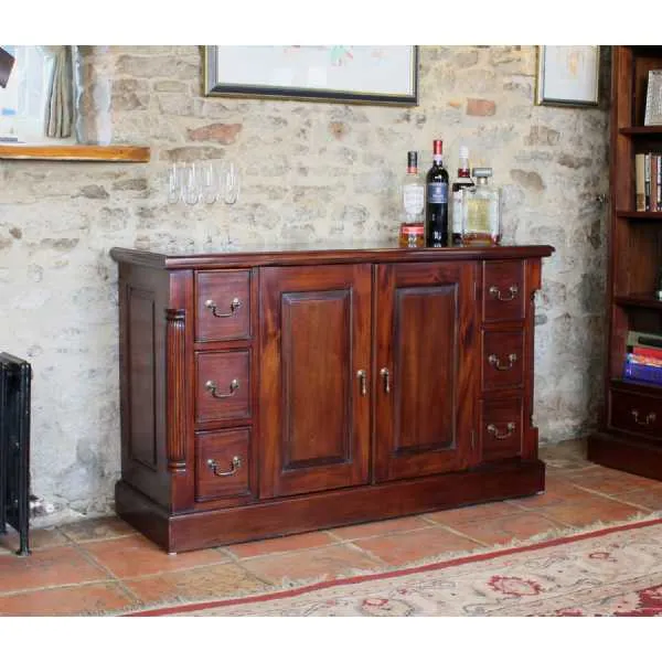 Mahogany Large Sideboard Traditional Dark Wood 6 Drawers 2 Doors