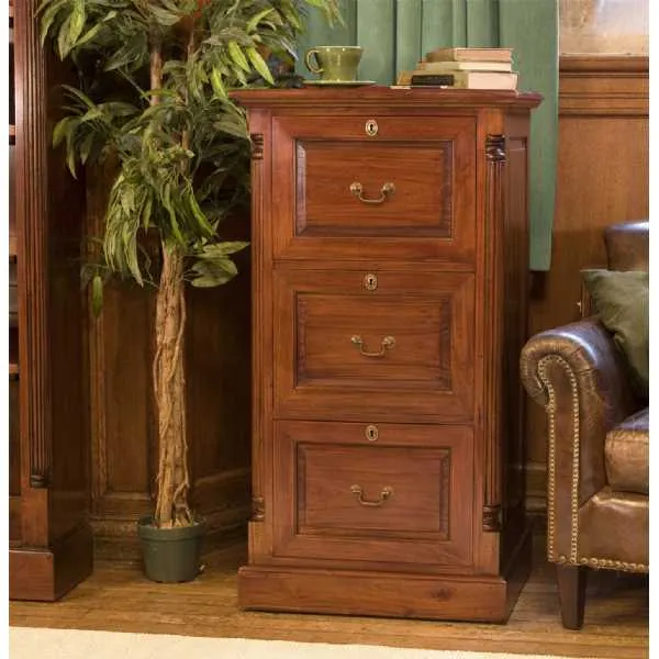 Mahogany 3 Drawer Office Filing Cabinet Traditional Dark Wood Finish