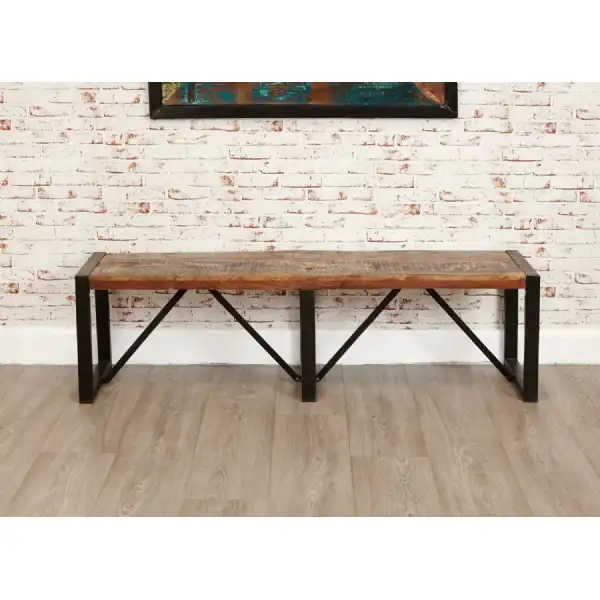 Rustic Large Dining Bench Painted Black Metal Frame