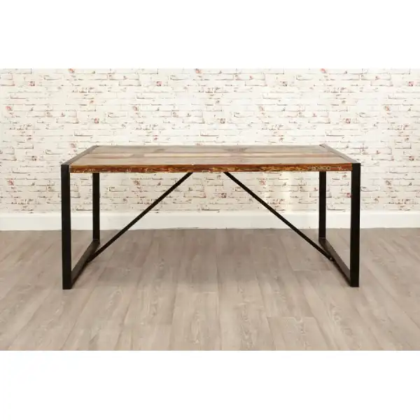 Rustic Dining Table Painted Reclaimed Black Metal Frame Base